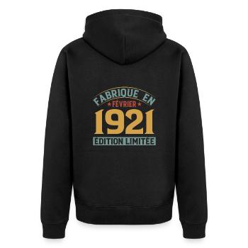 Fabriqué En Février 1921 Édition Limitée - Veste à capuche bio Premium Unisexe - noir - Dos - Nico (187cm)