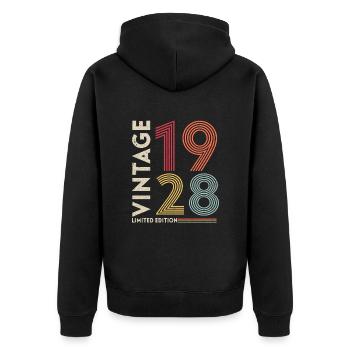 1928 Geburtsjahr und Geburtstagsgeschenk - Unisex Premium Bio Zip Hoodie - Schwarz - Hinten - Nico (187cm)