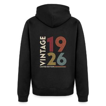 Legendary since 1926 - Unisex Premium Organic Zip Hoodie - black - Back - Nico (187cm)