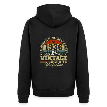 1936 Vintage aged to perfection - Unisex Premium Organic Zip Hoodie - black - Back - Nico (187cm)