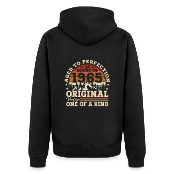 Geboren 1965 Vintage Geburtstag Retro Geschenk - Unisex Premium Bio Zip Hoodie - Schwarz - Hinten - Nico (187cm)