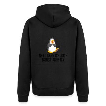 Nett Kann Ich Auch Bringt Aber Nix - Unisex Premium Bio Zip Hoodie - Schwarz - Hinten - Nico (187cm)