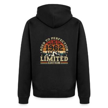 Retro birthday present from the vintage 1962 - Unisex Premium Organic Zip Hoodie - black - Back - Nico (187cm)