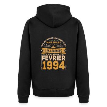 Les Légendes Sont Nées En Février 1994 - Veste à capuche bio Premium Unisexe - noir - Dos - Nico (187cm)