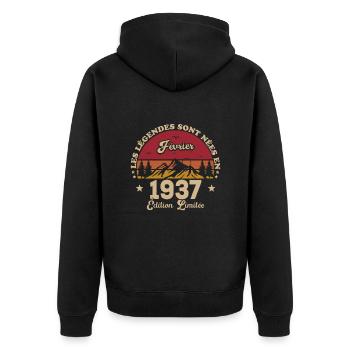 Les Légendes Sont Nées En Février 1937 - Veste à capuche bio Premium Unisexe - noir - Dos - Nico (187cm)