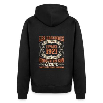 Les Légendes Sont Nées En Février 1921 Cadeau - Veste à capuche bio Premium Unisexe - noir - Dos - Nico (187cm)