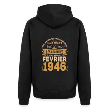 Les Légendes Sont Nées En Février 1946 - Veste à capuche bio Premium Unisexe - noir - Dos - Nico (187cm)