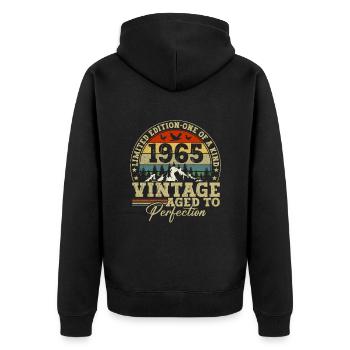 1965 Vintage Bis Zur Perfektion Gereift - Unisex Premium Bio Zip Hoodie - Schwarz - Hinten - Nico (187cm)