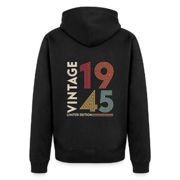 Vintage 1945 Limited edition - Unisex Premium Organic Zip Hoodie - black - Back - Nico (187cm)