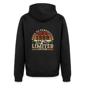Retro birthday present from the vintage 1988 - Unisex Premium Organic Zip Hoodie - black - Back - Nico (187cm)