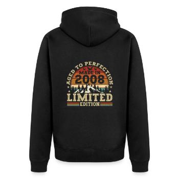 Retro birthday present from the vintage 2008 - Unisex Premium Organic Zip Hoodie - black - Back - Nico (187cm)
