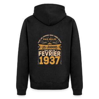 Les Légendes Sont Nées En Février 1937 - Veste à capuche bio Premium Unisexe - noir - Dos - Nico (187cm)