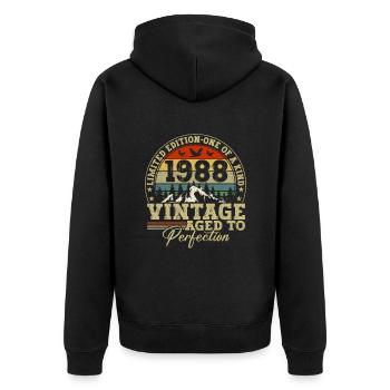 1988 Vintage Bis Zur Perfektion Gereift - Unisex Premium Bio Zip Hoodie - Schwarz - Hinten - Nico (187cm)