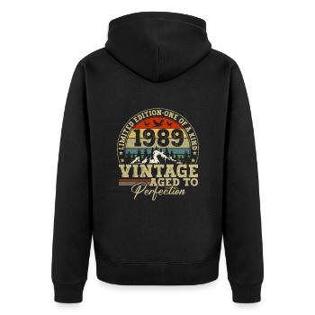1989 Vintage Bis Zur Perfektion Gereift - Unisex Premium Bio Zip Hoodie - Schwarz - Hinten - Nico (187cm)