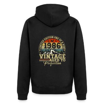 1986 Vintage Bis Zur Perfektion Gereift - Unisex Premium Bio Zip Hoodie - Schwarz - Hinten - Nico (187cm)