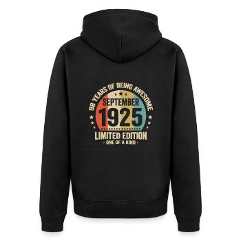 September 1925 98 Years Anniversary Vintage Gift - Unisex Premium Organic Zip Hoodie - black - Back - Nico (187cm)