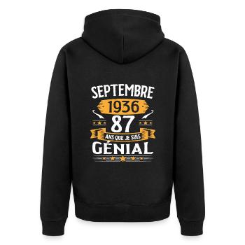 Septembre 1936 87 Ans Que Je Suis Génial Cadeau - Veste à capuche bio Premium Unisexe - noir - Dos - Nico (187cm)