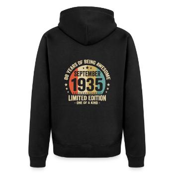 September 1935 88 years anniversary vintage gift - Unisex Premium Organic Zip Hoodie - black - Back - Nico (187cm)