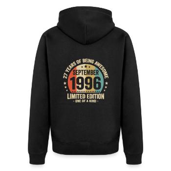 September 1996 27 Years Anniversary Vintage Gift - Unisex Premium Organic Zip Hoodie - black - Back - Nico (187cm)