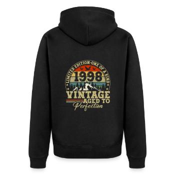 1998 Vintage Bis Zur Perfektion Gereift - Unisex Premium Bio Zip Hoodie - Schwarz - Hinten - Nico (187cm)