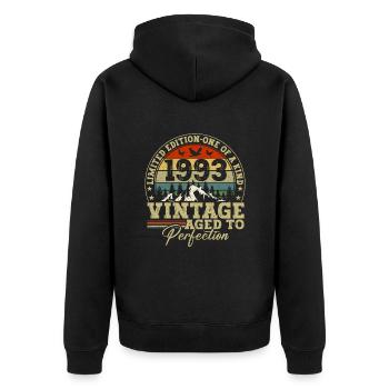 1993 Vintage Bis Zur Perfektion Gereift - Unisex Premium Bio Zip Hoodie - Schwarz - Hinten - Nico (187cm)