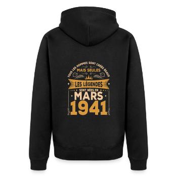 Les Légendes Sont Nées En Mars 1941 - Veste à capuche bio Premium Unisexe - noir - Dos - Nico (187cm)