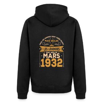 Les Légendes Sont Nées En Mars 1932 - Veste à capuche bio Premium Unisexe - noir - Dos - Nico (187cm)