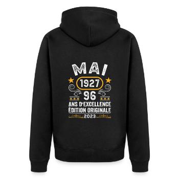 Anniversaire Vintage Idée Cadeau Mai 1927 96 - Veste à capuche bio Premium Unisexe - noir - Dos - Nico (187cm)