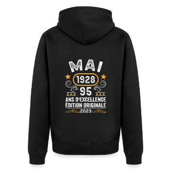 Anniversaire Vintage Idée Cadeau Mai 1928 95 - Veste à capuche bio Premium Unisexe - noir - Dos - Nico (187cm)