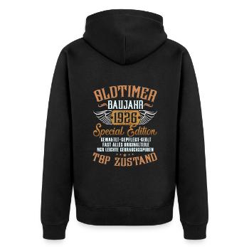 Oldtimer 1926 - Unisex Premium Bio Zip Hoodie - Schwarz - Hinten - Nico (187cm)
