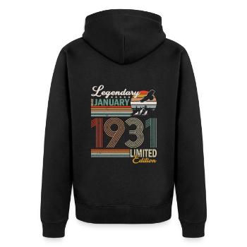 LEGENDS ARE BORN IN JANUARY 1931 - Unisex Premium Organic Zip Hoodie - black - Back - Nico (187cm)