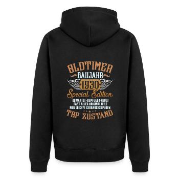 Oldtimer 1930 - Unisex Premium Bio Zip Hoodie - Schwarz - Hinten - Nico (187cm)