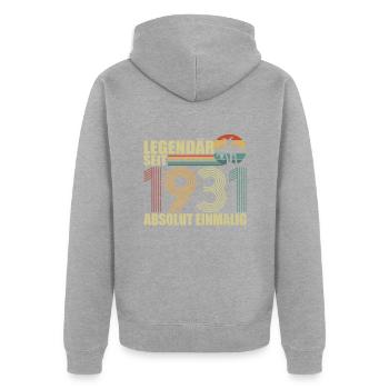 Legendär seit 1931 - Unisex Premium Bio Zip Hoodie - Grau meliert - Hinten - Nico (187cm)