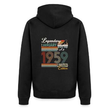 31.1.1959 Die Geburt einer Ikone - Unisex Premium Bio Zip Hoodie - Schwarz - Hinten - Nico (187cm)