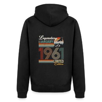 Cadeau d’anniversaire Janvier 1961 Edition Limitée - Veste à capuche bio Premium Unisexe - noir - Dos - Nico (187cm)