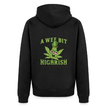 Ein kleines bisschen Highrish Cannabisblatt - Unisex Premium Bio Zip Hoodie - Schwarz - Hinten - Nico (187cm)
