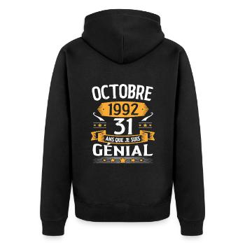 Octobre 1992 31 Ans Que Je Suis Génial Cadeau - Veste à capuche bio Premium Unisexe - noir - Dos - Nico (187cm)