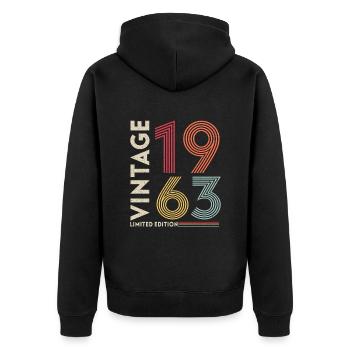 Geburtsjahr 1963 Vintage Geburtstag Legende 1963 - Unisex Premium Bio Zip Hoodie - Schwarz - Hinten - Nico (187cm)