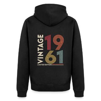 Oldtimer Year 1961 Birthday Saying - Unisex Premium Organic Zip Hoodie - black - Back - Nico (187cm)