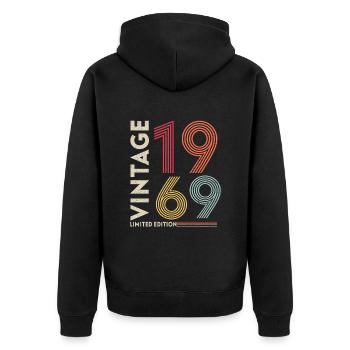 Vintage 1969 - Unisex Premium Bio Zip Hoodie - Schwarz - Hinten - Nico (187cm)