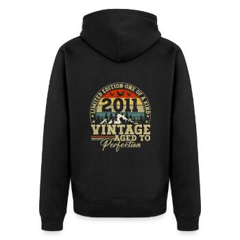 Geburtstag Limited Edition 2011 - Unisex Premium Bio Zip Hoodie - Schwarz - Hinten - Nico (187cm)