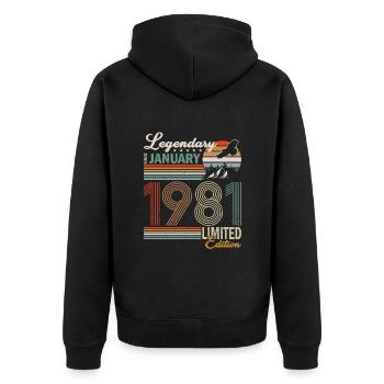 Génial depuis janvier 1981 - Veste à capuche bio Premium Unisexe - noir - Dos - Nico (187cm)