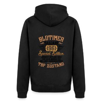 1961 Jahrgang geboren Oldtimer Geburtstag Geschenk - Unisex Premium Bio Zip Hoodie - Schwarz - Hinten - Nico (187cm)
