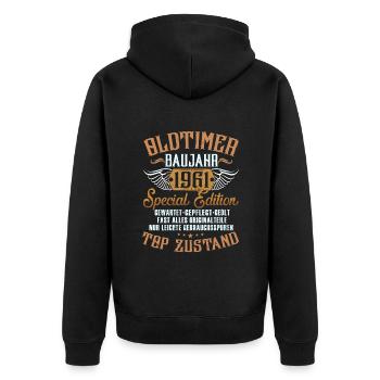 Oldtimer Baujahr 1961 Geburtstagsspruch - Unisex Premium Bio Zip Hoodie - Schwarz - Hinten - Nico (187cm)
