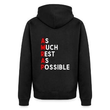 Autant de repos que possible AMRAP drôle - Veste à capuche bio Premium Unisexe - noir - Dos - Nico (187cm)