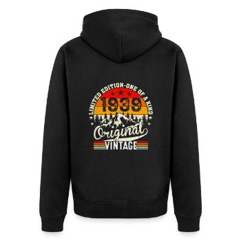 VINTAGE 1939 - Unisex Premium Organic Zip Hoodie - black - Back - Nico (187cm)
