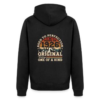 Legendary since 1926 - Unisex Premium Organic Zip Hoodie - black - Back - Nico (187cm)