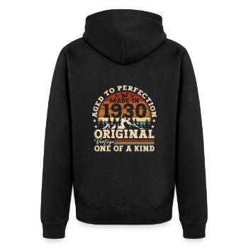 MADE IN 1930 - Unisex Premium Bio Zip Hoodie - Schwarz - Hinten - Nico (187cm)