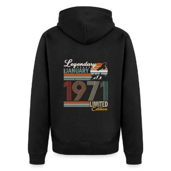 Légendaire depuis janvier 1971 - Veste à capuche bio Premium Unisexe - noir - Dos - Nico (187cm)