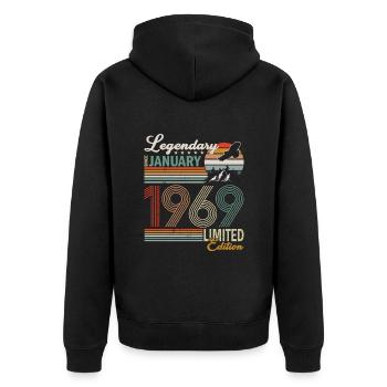 Légendaire depuis janvier 1969 - Veste à capuche bio Premium Unisexe - noir - Dos - Nico (187cm)
